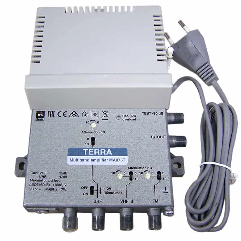 [MA075TSUR] Central multibanda 3 entradas FM BIII UHF 47dB Terra. Mod. MA075T