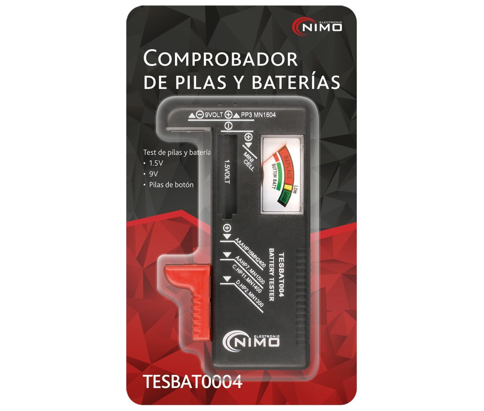 [TESBAT004ELM] Comprobador universal baterías 1.5V Y 9V. Mod. TESBAT004
