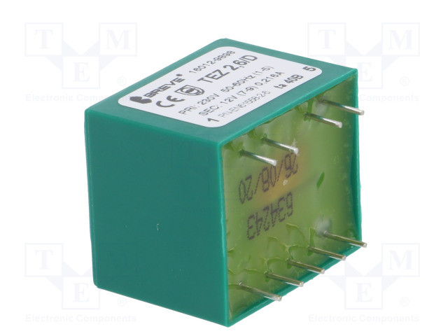 Transformador encapsulado 2.6VA E: 230V - S: 12V. Mod. TEZ2.6/D/12V-TA40