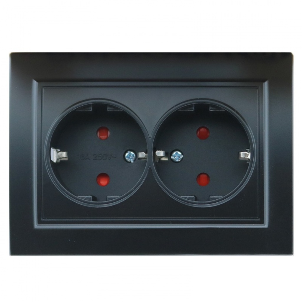 [EP15B] Enchufe Doble Schuko negro EP Wesa. Mod. EP-15-B