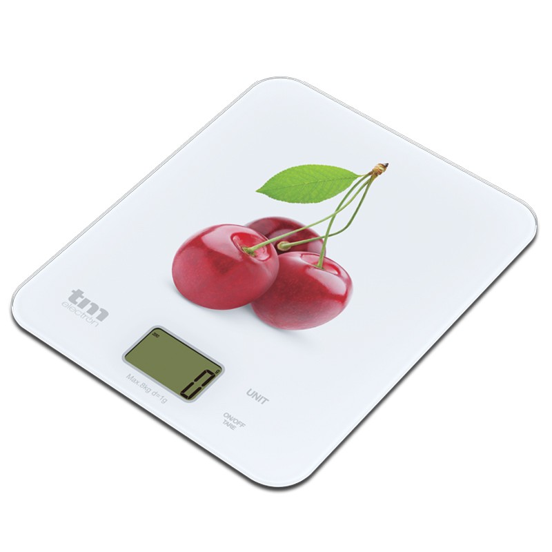 Báscula de cocina motivo cerezas TMelectron. Mod. TMPBS022