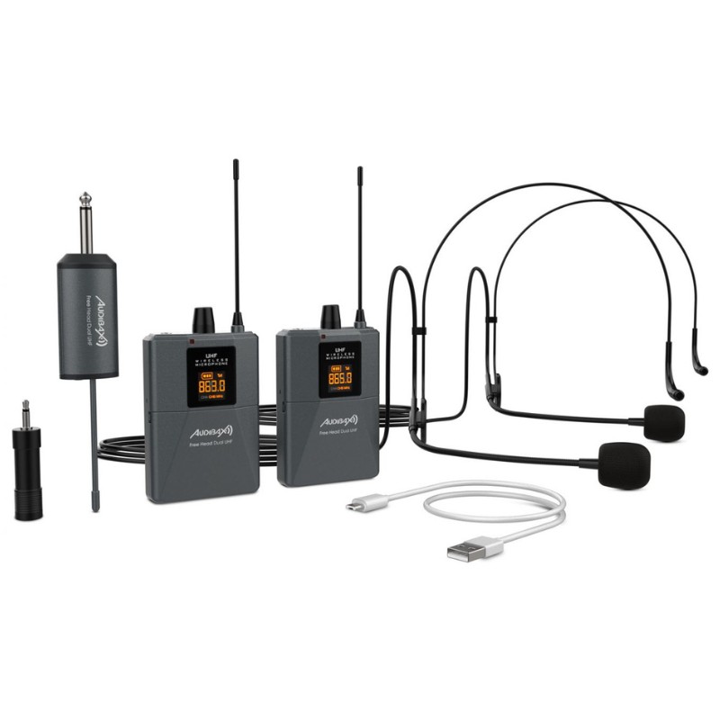 Pack 2 micrófonos de diadema inalámbrico UHF Audibax. Mod. Missouri Free Head Dual UHF