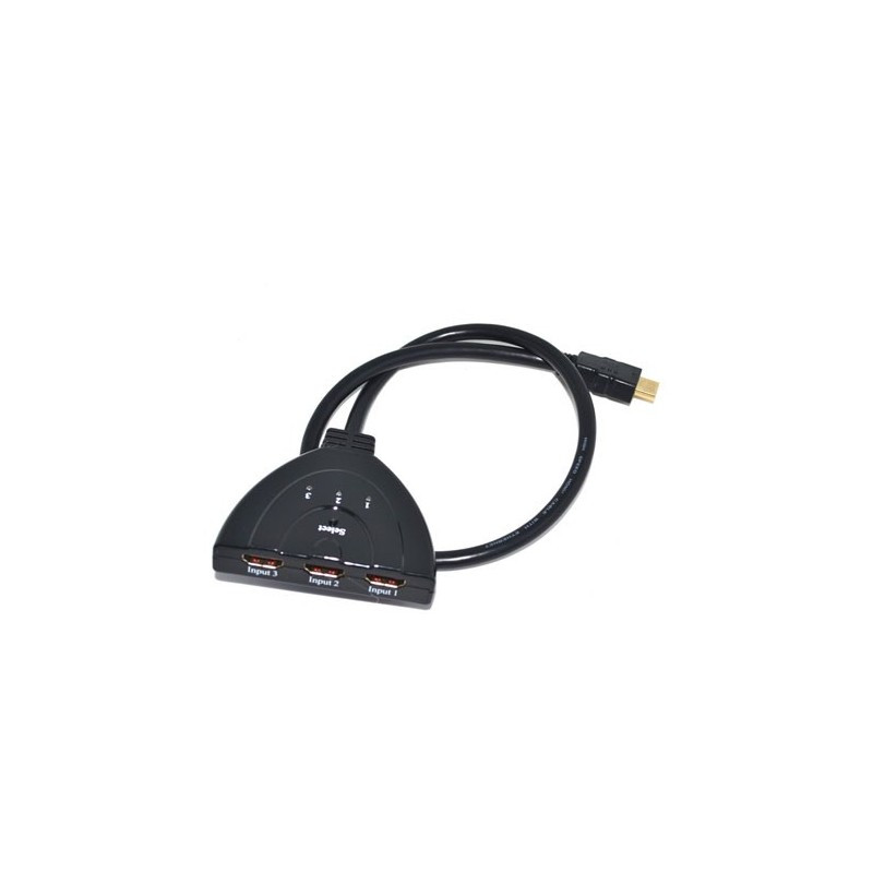 ADAPTADOR TRIPLE HDMI HEMBRA ENTRADA CONMUTABLE A HDMI MACHO SALIDA CABLE 50cm. Mod. TV40-00039