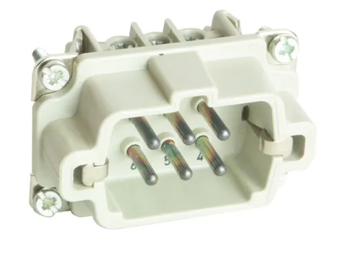 Conector macho 6 pin rectangular Han E 6B 16A. Mod. 09330062601