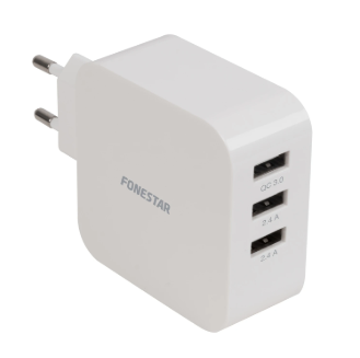 Cargador triple USB 36 W 7'8 A Fonestar. Mod. USBPOWER-3FAST