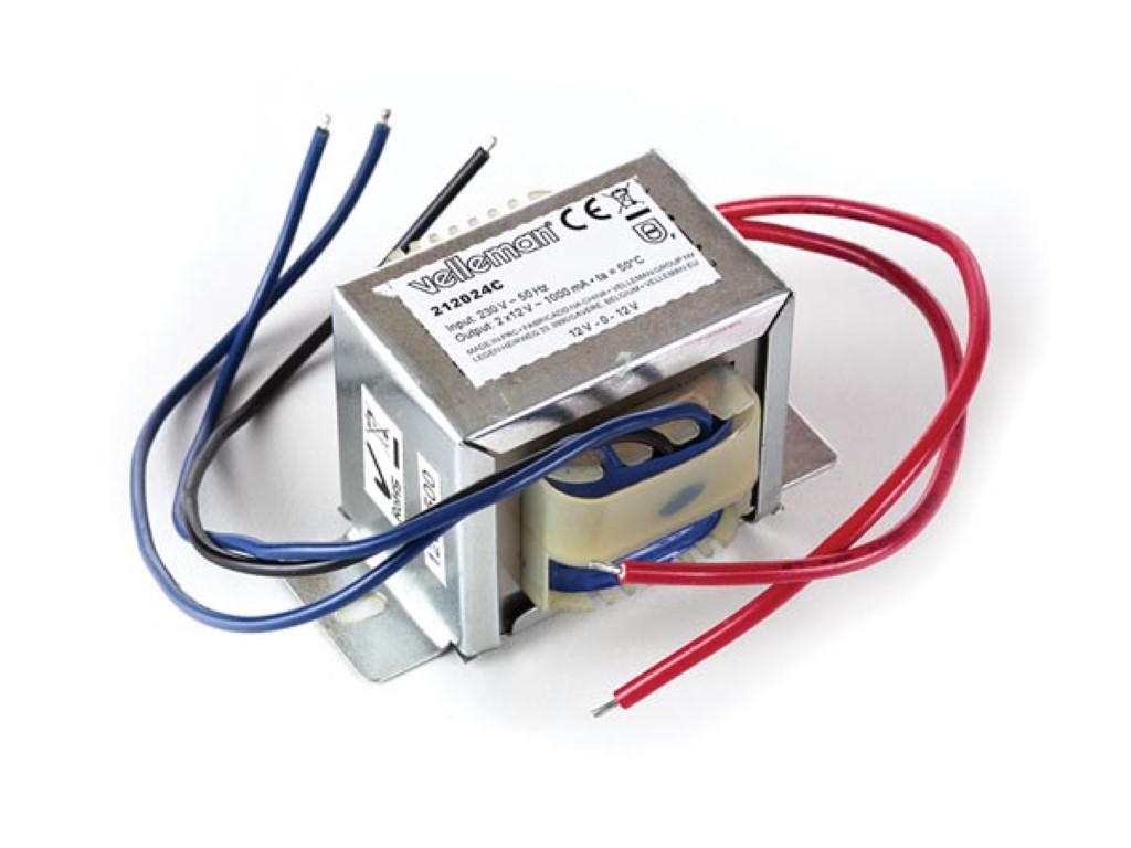 Transformador chasis abierto 24VA 2x12V 1A. Mod. 212024C