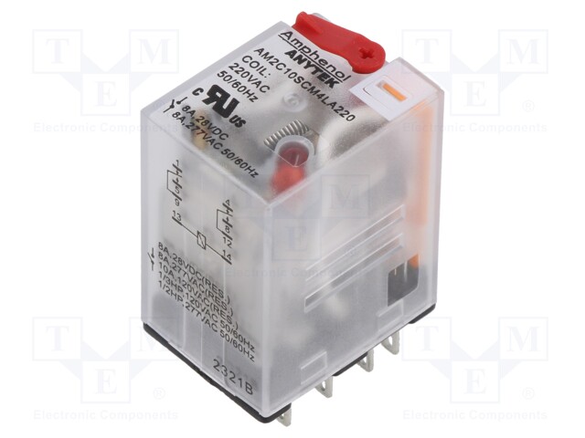 Relé electromagnético 220VAC 2ctos 10A Amphenol. Mod. AM2C10SCM4LA22000G