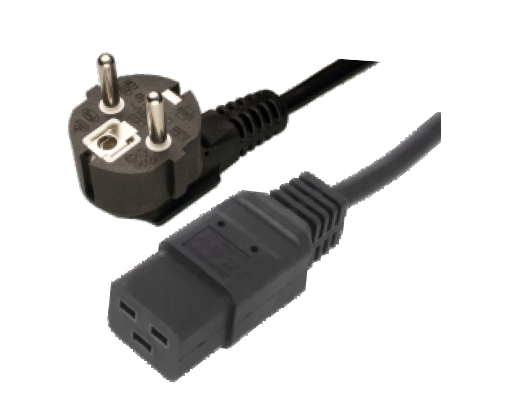 Conexión red clavija IEC hembra C19 a macho schuko. 1,8m. Mod. 1150-A