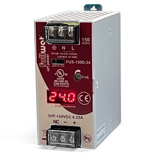 Fuente de alimentación conmutada de 150W 24Vdc 6,2A Fullwat. Mod. FUS-150D-24