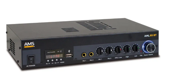 Amplificador/mezclador. 65W @ 4 Ohm. @ L100V. MP3. USB/Bluetooth/FM/SD. Mod. AML 65 BT