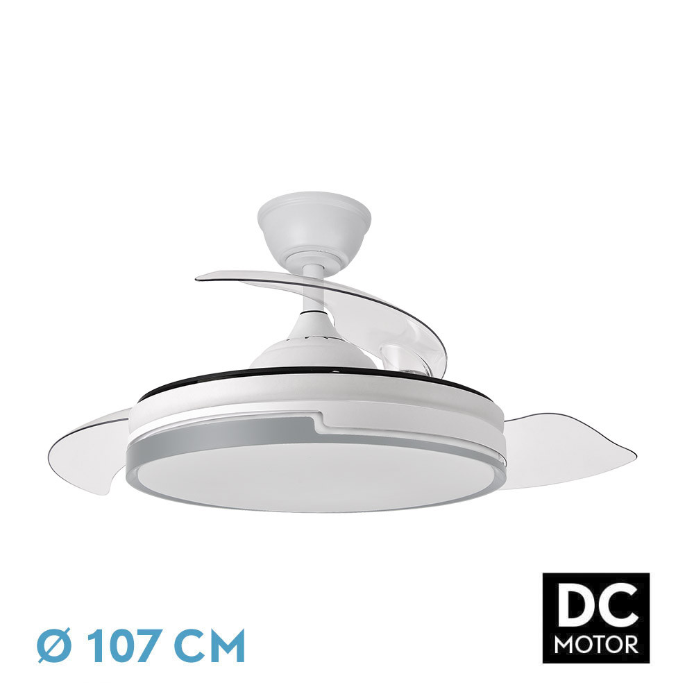 [212591328FAB] Ventilador techo aspas retráctiles 59W blanco/gris 107cm Papiro. Mod. 212591328