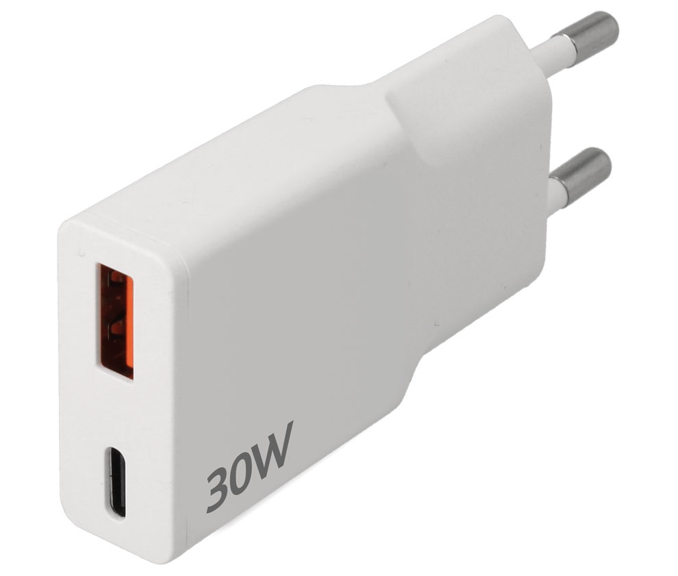 [ASCH30W2P046W] Cargador rápido USB Tipo-C PD/QC + USB-A QC 30W. Mod. CAR434
