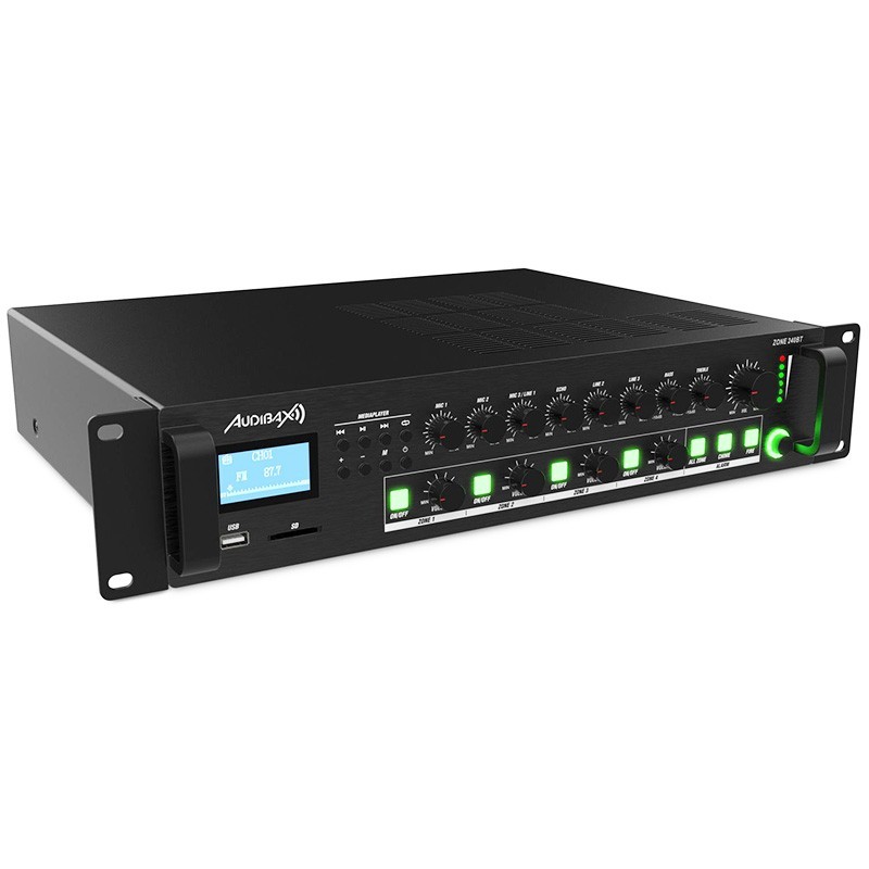 Amplificador 4 zonas línea 100V 240W Audibax. Mod. ZONE 240BT