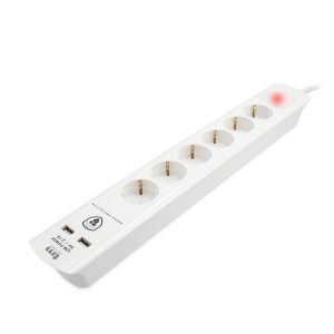 Base múltiple 6 tomas con 2 USB 1.4M blanca. Mod. TMUAD306