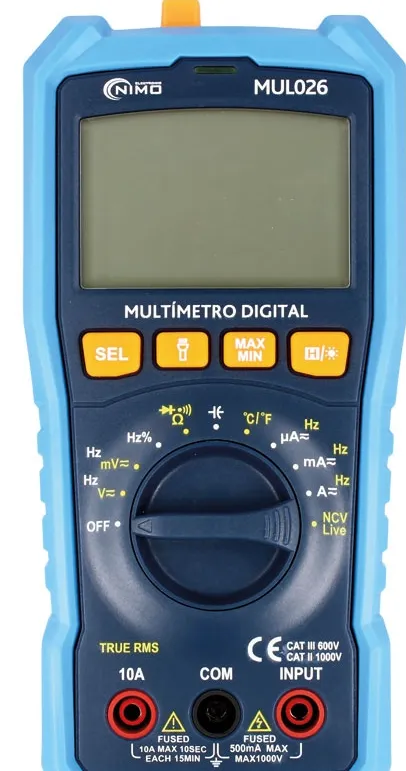 Multímetro digital auto rango True RMS CAT III 600V. Mod. MUL026