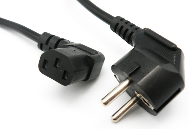 [2183ELG] Cable de Alimentación Schuko Macho a IEC C13 acodado Negro, 1.8 Metros. Mod. 2183