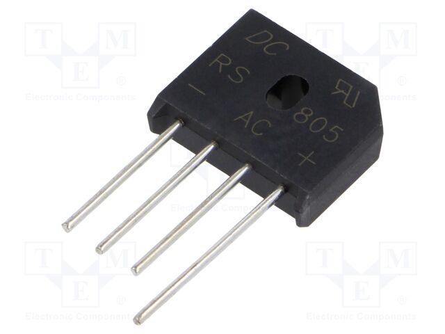 Puente rectificador 8A 600V cápsula plana. Mod. RS805-DC