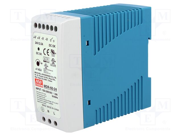 Fuente de alimentación 24V 60W 2.5A carril din. Mod. MDR-60-24