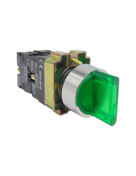 Selector metálico 2 posiciones luminoso Led verde 230V 1NA+1NC. Mod. 3SA8-BK2365