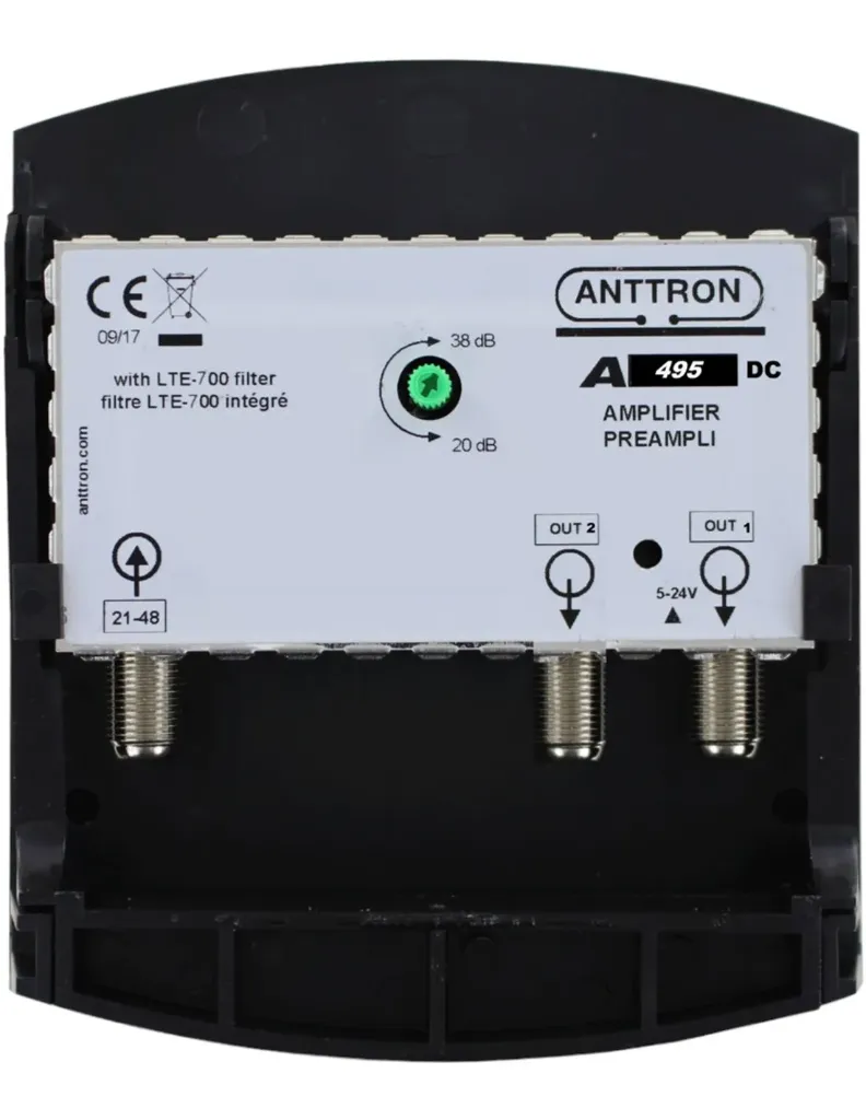 [SMA495DC] Amplificador de mástil 1 entrada 2 salidas 38dB filtro 5G. Mod. SMA495DC
