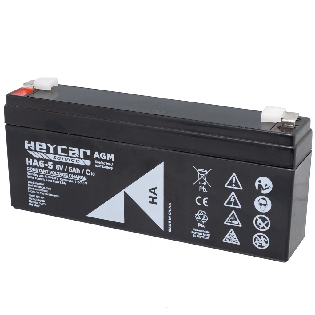 Batería de plomo 6V 5Ah HeyCar serie HA65 169x35x70mm. Mod. HA6-5