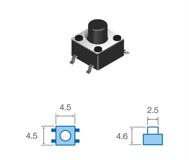 Micropulsador tacto SMD 4.5X4.5X2.5 mm. Mod. SW051