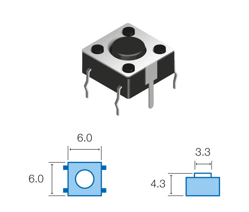Micropulsador tacto vertical 6X6X4.3 mm. Mod. SW063