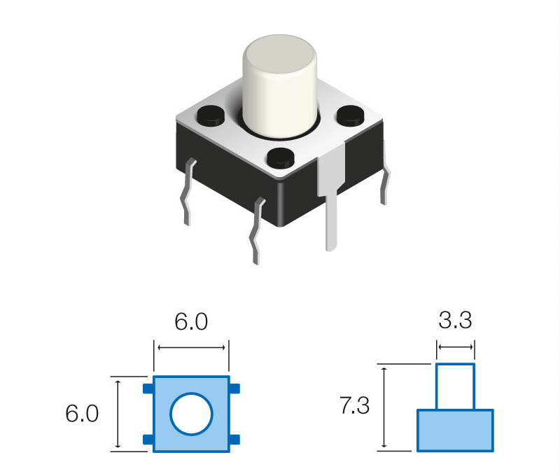 Micropulsador tacto vertical 6X6X7.3 mm. Mod. SW067