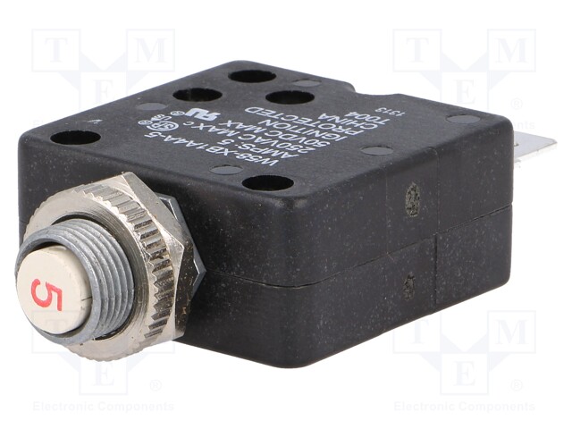 Interruptor magnetotérmico Unom 250VCA 50VCC 5A Ø11,2mm. Mod. W58-XB1A4A-5