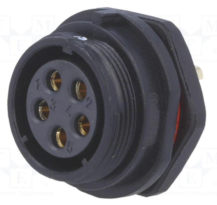 Conector hembra chasis 5 pin 30A IP68 soldar. Mod. SP2112/S5