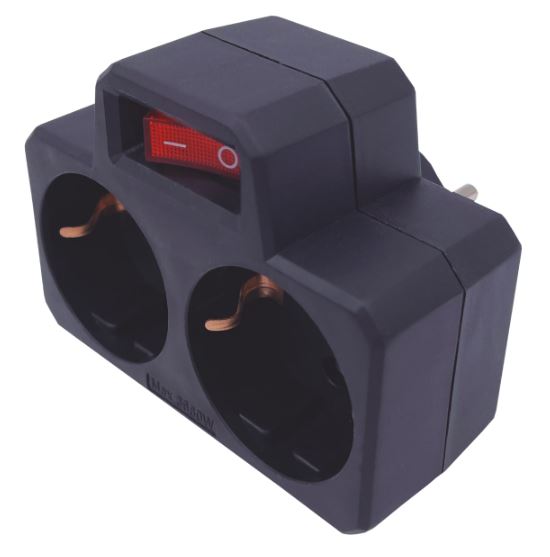 Adaptador bipolar doble con interruptor negro. Mod. 103000027