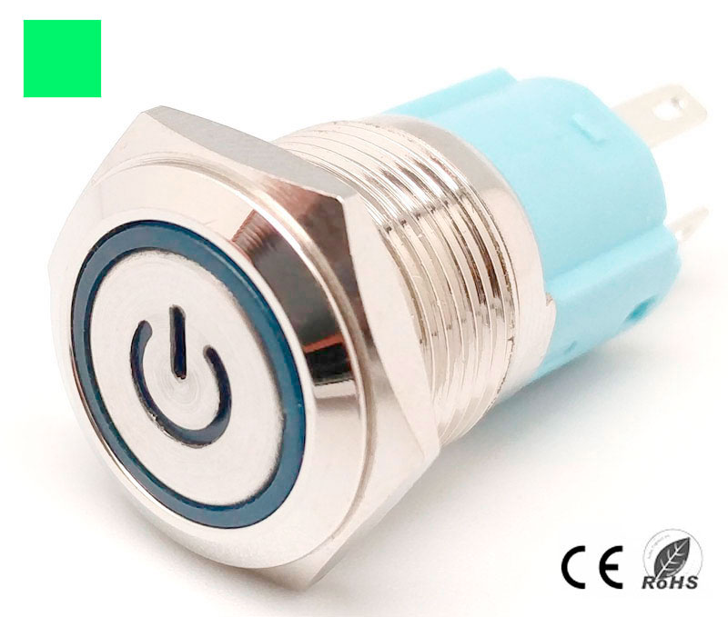 [418212V] Interruptor Anti-vandálico, OFF-ON SPDST, LED y símbolo 12V Verde. Mod. 4182-12V