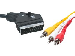 [1093IAVA] Conexión Audio-Vídeo  In-Out. Tres RCA machos a Euro. Estéreo con conmutador 1.5 metros. Mod 301003