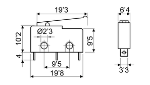 [11500P2EDH] Microinterruptor palanca gancho 19'3 mm terminales soldables. Mod. 2656