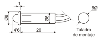 [127275VEDH] Piloto con LED de 5 mm de color verde 220 V Electro Dh Mod. 12.727/5/V