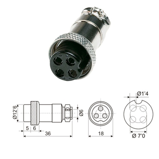 [15054AVA] Conector micro hembra aérea 4 pines 1179. Mod. MIC324