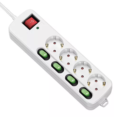 [100010003] Base múltiple de alimentación 4 enchufes con interruptor individual blanca. Mod. TMUAD554