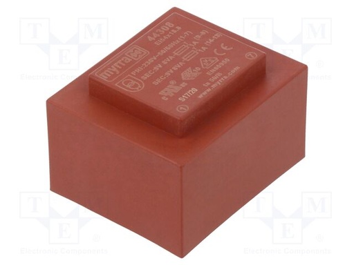 [MYRRA44308] Transformador encapsulado 2x9V 2x889mA 16VA MYRRA. Mod. 44308