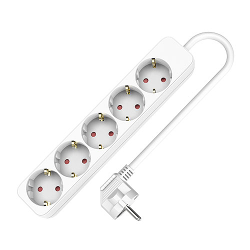 [TMUAD505] Base múltiple 5 tomas c/cable 1.5m blanca. Mod. TMUAD505