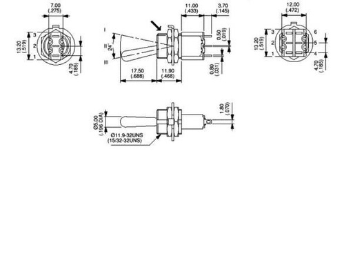 [5637MACON] Interruptor de palanca con retorno 250 V AC 3 A 1 x (On) / Off / (On) APEM. Mod. 5637MA