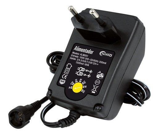 [3555A] Alimentador Regulable Universal 3..12Vcc 18W 1.5a. Mod. ALM001