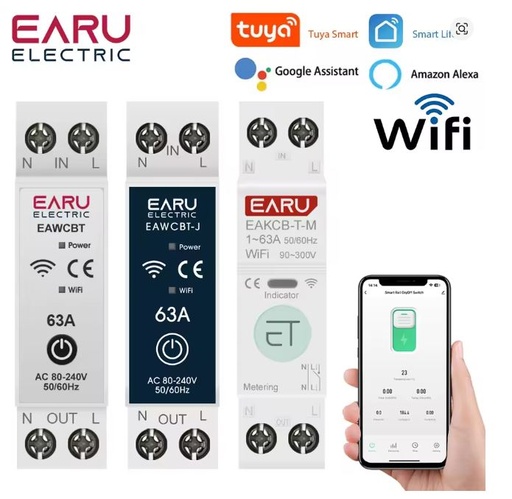[EAWCBT] Interruptor magnetotérmico WIFI Tuya Smart c/meter EARU