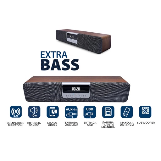 [BLP9650FSK] Despertador barra de sonido madera Bluetooth Denver. Mod. BLP9650