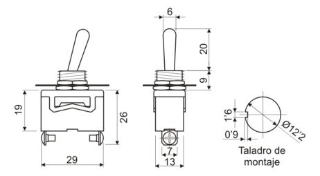 [BR7000092DIM] Interruptor palanca OFF-ON c/ tornillos 2 patillas 250V/10A. Mod. 11463ITSP101AA1