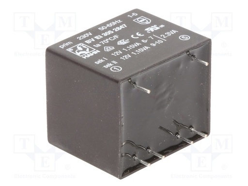 [BVEI3052847TME] Transformador encapsulado 2.3VA 230VCA 2x12V 2x96mA. Mod. BVEI3052847