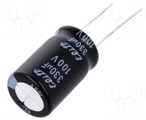 [CE330100TME] Condensador electrolítico THT 330uF 100VCC Ø16x25mm ±20%. Mod. CE330100