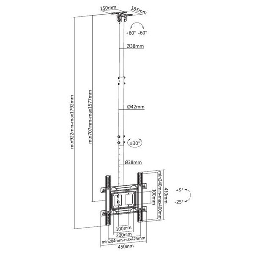 [CR1018ENU] Soporte Techo TV extensible 32"-70" CROMAD. Mod. CR1018