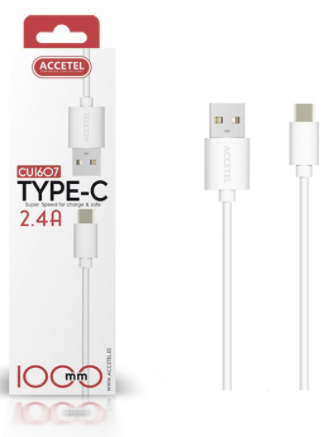 [CXU201410] Conexión USB Tipo C 2.4A blanco 1metro Accetel. Mod. CU1607