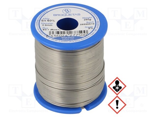 [B26014] Hilo de estaño 60Sn-40Pb 2mm c/resina 250g Brofil. Mod. B26014