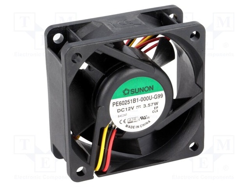 [PE60251B1G99] Ventilador 12VDC 60X60X25mm 3 hilos Sunon. Mod. PE60251B1-G99